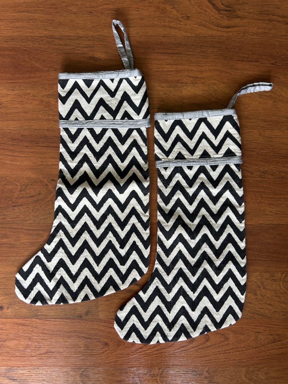 JOYN Black and White Chevron Holiday Christmas Stockings - Set of 2
